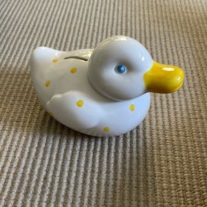Tiffany & Co RARE Hand Painted White Yellow Polka Dot Duck Coin Bank Italy
